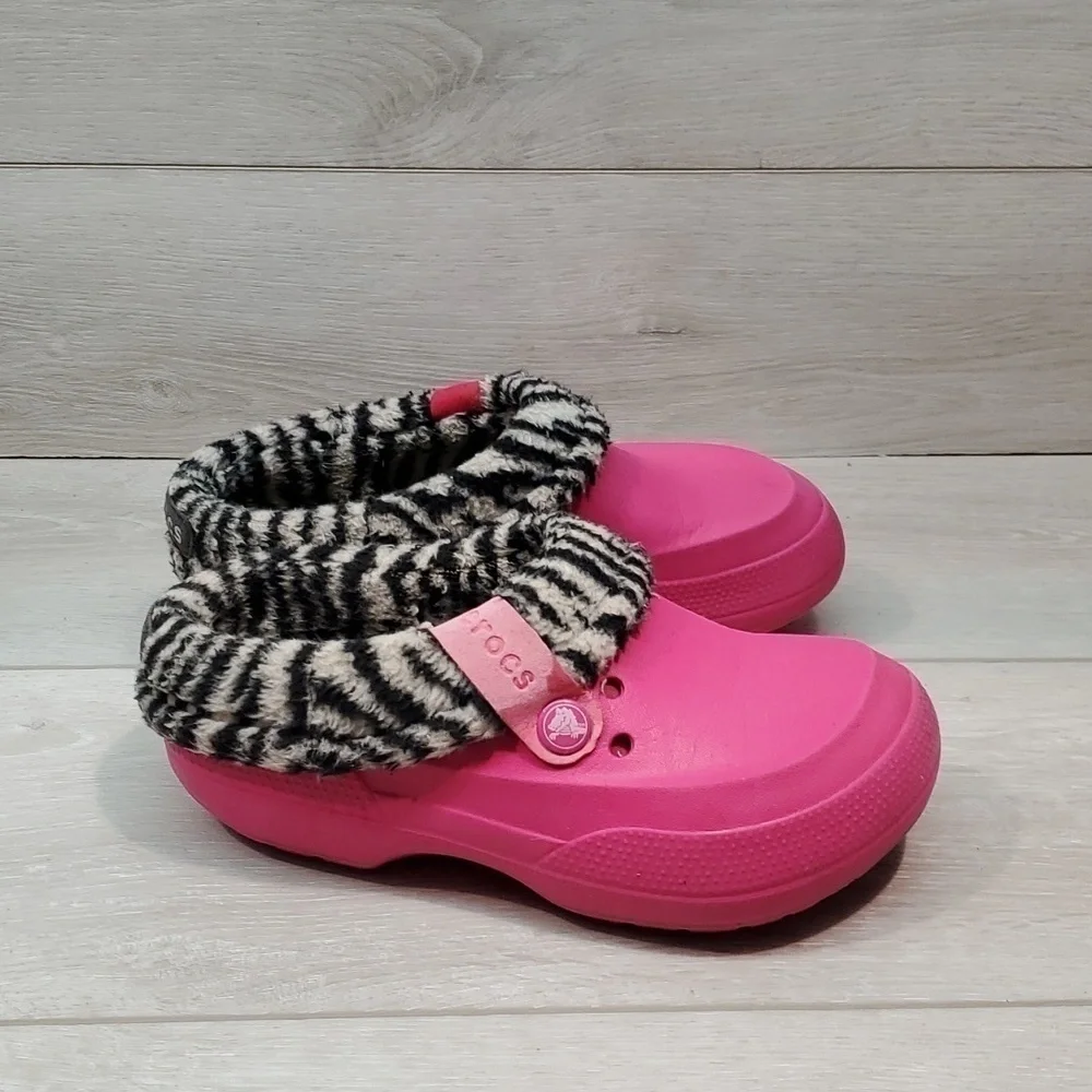 Crocs Juniors Blitzn Girls Barbie Zebra Clogs Insulated lined Slippers  shoes J2